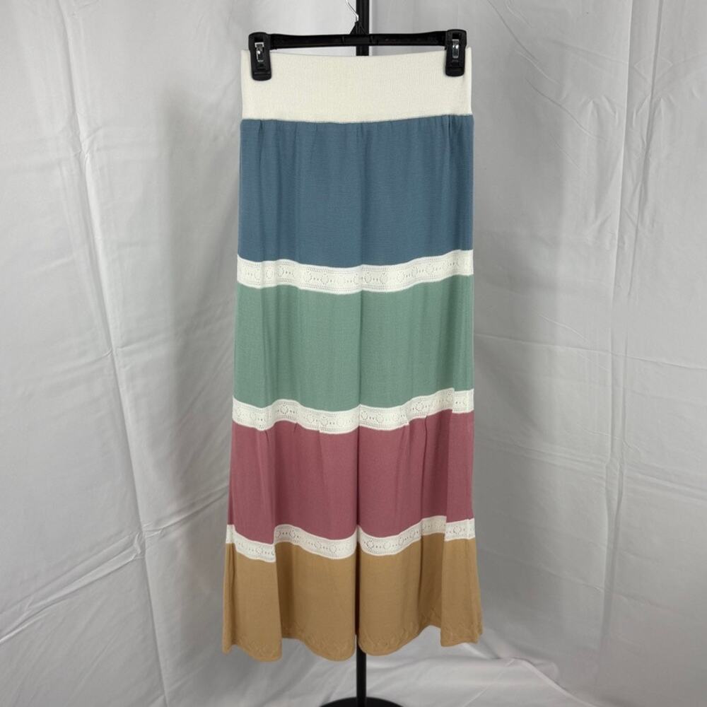 NWT Aleeza Paris Tiered Multi Color Block Knit Long Skirt Size XS